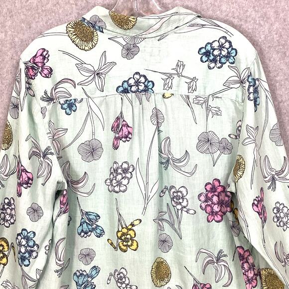 Charter Club Linen Luxury Tunic Size XL Long Sleeve Button Up Floral Beachy - Picture 8 of 16